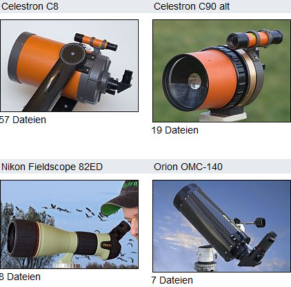 Bilddatenbank über Teleskope